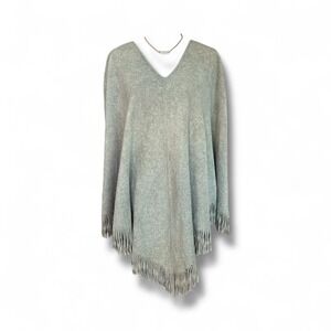 Kukara Canada Fringe Poncho Shawl Wrap OS Green Boho‎ GrandmaCore Cozy Layering
